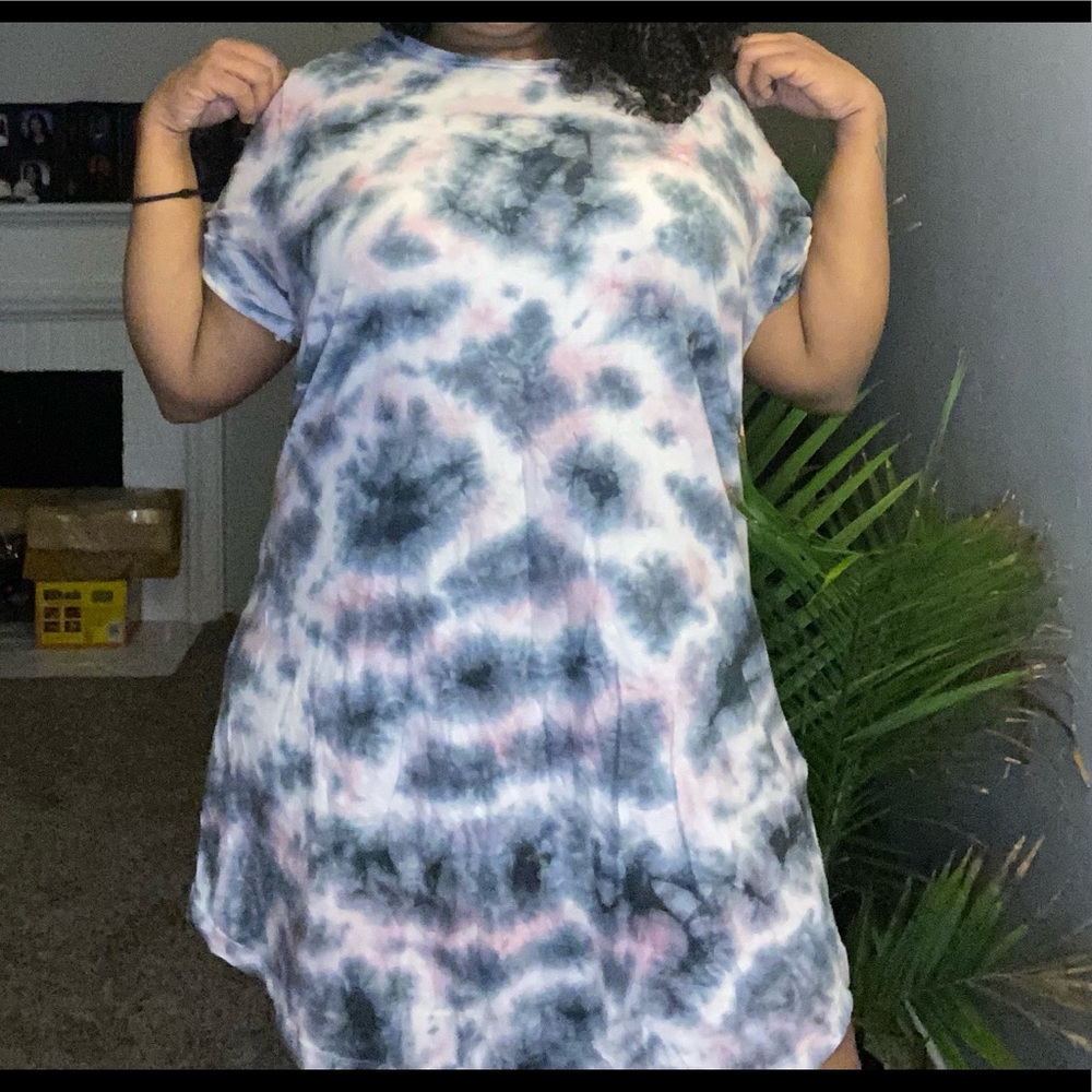 Pink gray and white tee shirt dress